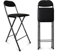 Taburete Plegable de Bar Silla Acolchada 70cm, 65cm Taburete Plegable Portátil de Cocina, Silla Alta Plegable con Respaldo y Reposapiés para Dormitorio, Oficina, Casa (Color : Zwart, Size : 65cm/26i