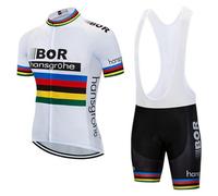 SGCIKER 2022 para hombre profesional equipo BORAHansgrohe World Champion ciclismo Jersey conjunto, manga corta bicicleta ropa babero corto kits gel pad (L)