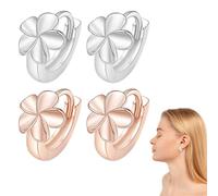 SGERUFZ 2 Pares Ear Cuffs Flor de Cerezo para Mujer, Pendientes de Aro y Tragus de Cobre Chapado en Oro Blanco y Oro Rosa (Blanco/Rosa)