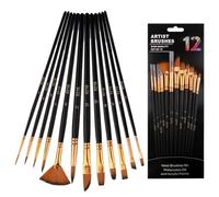 SGERUFZ Set de Pinceles Pintura - 12 Pinceles Profesionales para Acuarela, Gouache, Acrilico, óleo, Dibujo de Líneas, Pinceles Oleo Profesional para Niños y Adultos (Negro)