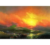 SGFGAD FHYWQ Cartel de Ivan Aivazovsky Cuadro en lienzo《La Novena Ola Marine》de Ivan Aivazovsky Colecciona grabados para decoración del hogar 90x58cm sin enmarcar