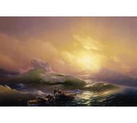 SGFGAD FHYWQ Cuadro de cartel en lienzo de Ivan Aivazovsky 《La Novena Ola》 de Ivan Aivazovsky Colección de Grabados para Decoración del Hogar 90x58cm Sin enmarcar
