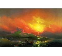 SGFGAD FHYWQ Ivan Aivazovsky Paisaje Póster Impresiones en color Arte de pared abstracto Pictrure《La novena ola》Ivan Aivazovsky Pintura en lienzo para decoración del hogar 50x100cm Sin marco