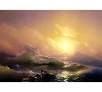 SGFGAD FHYWQ Ivan Aivazovsky Paisaje Póster Impresiones en color Arte de pared abstracto Pictrure《La novena ola》Ivan Aivazovsky Pintura en lienzo para decoración del hogar 50x80cm sin marco