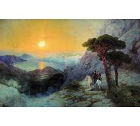 SGFGAD FHYWQ Ivan Aivazovsky Póster e impresiones Cuadro de arte de pared moderno《Monte Ai Petri al amanecer》Ivan Aivazovsky Pintura en lienzo para decoración de salón 50x100cm sin marco