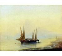 SGFGAD FHYWQ Ivan Aivazovsky Póster Impresiones en color Cuadro de arte de pared moderno《Una barcaza a la orilla del mar》Ivan Aivazovsky Pintura en lienzo para decoración de salón 50x70cm sin marco