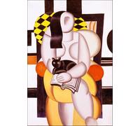 SGFGAD FHYWQ Pablo Picasso Póster Impresiones en color《Mujer leyendo con gato》Arte abstracto de pared Cuadro de Pablo Picasso Pintura en lienzo para decoración del hogar 50x70cm Sin marco