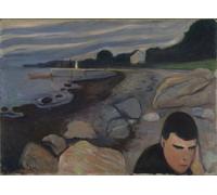 SGFGAD FHYWQ Póster abstracto de Edvard Munch Cuadro de pared de pared 《Melancolía》por Edvard Munch Grabados Paisajes Pintura vintage de lienzo para decoración del hogar 40x55cm sin enmarcar