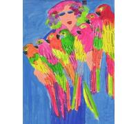 SGFGAD FHYWQ Póster abstracto de Walasse Ting Picture de pared de pared 《Blue Lady with Parrots》 por Walasse Ting Grabs People Lienzo Painting For Home Decor 30x40cm sin enmarcar