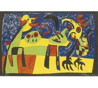 SGFGAD FHYWQ Póster de Joan Miro Pintura abstracta en color en lienzo《Perro ladrando a la luna》De Joan Miro Colección de Grabados para Decoración del Hogar 60x40cm Sin enmarcar