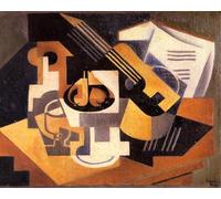 SGFGAD FHYWQ Póster de Juan Gris regala Pintura abstracta en lienzo《Naturaleza muerta de guitarra sobre mesa》De Juan Gris Art Collect Grabados para Decoración del Hogar 50x40cm Sin enmarcar