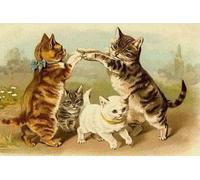 SGFGAD FHYWQ Póster de Louis Wain Cuadro moderno de arte mural《Una familia de gatos de caza》por Louis Wain Prints Pintura de lienzo a color animal para decoración del hogar 50x75cm sin enmarcar
