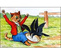 SGFGAD FHYWQ Póster de Louis Wain Estampados de animales a color《Gato y Cuervos》Cuadro abstracto vintage de pared por Louis Wain Pintura de lienzo para decoración del hogar 50x80cm Sin enmarcar