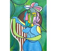 SGFGAD FHYWQ Póster de Pablo Picasso Cuadro abstracto de arte mural《Mujer sentada en el sillón》por Picasso Grabados Pintura en lienzo a color para decoración del hogar 40x50cm Sin enmarcar
