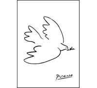 SGFGAD FHYWQ Póster de Pablo Picasso Cuadro abstracto de pared 《Paloma Voladora》por Pablo Picasso Grabados en línea Pintura de lienzo animal para decoración del hogar 40x60cm sin enmarcar