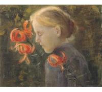 SGFGAD FHYWQ Póster de Paula Modersohn-Becker Arte de pared vintage《Chica con lirios》por Paula Modersohn-Becker Grabados de personas para decoración del hogar 40x50cm sin enmarcar