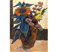 SGFGAD FHYWQ Póster de Paula Modersohn-Becker Arte de pared vintage《Girasol y malvas》por Paula Modersohn-Becker Grabados Lienzo a color para decoración del hogar 40x55cm sin enmarcar