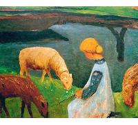 SGFGAD FHYWQ Póster de Paula Modersohn-Becker Arte de pared vintage《Sentada con ovejas》por Paula Modersohn-Becker Estampados Lienzo a color para decoración del hogar 40x50cm sin enmarcar