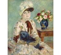 SGFGAD FHYWQ Póster de Pierre Auguste Renoir Cuadro retro en lienzo《Chica con perro》De Pierre Auguste Renoir Grabados murales para decoración del hogar 50x60cm sin enmarcar