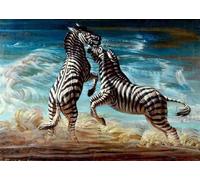 SGFGAD FHYWQ Póster de Vladimir Tretchikoff Pintura moderna en lienzo《 Cebras Fighting》De Vladimir Tretchikoff Art Collection Grabados para Decoración del Hogar 60x40cm sin enmarcar