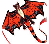 SGftre Red Evil Dragon Cometa para niños y adultos, fácil de volar, cuerda de una sola línea con cola para cometas voladoras en la playa, cometa para actividades al aire libre, fiestas familiares y