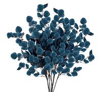 Sggvecsy 6 hojas de eucalipto artificiales, tallos largos de plata, hojas de dólar, ramas de hojas sintéticas, eucalipto de seda falsa para primavera, verano, hogar, festival, Acción de Gracias