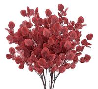 Sggvecsy Hojas de eucalipto artificiales, 6 piezas, 90 cm de largo, color rojo, material de plástico y seda, fácil de doblar y ajustar