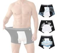 Sghjuy Calzoncillos Incontinencia Hombre, Bóxers De Algodón Absorbentes con Abertura Frontal, Mutande Riutilizzabili A Prova Di Perdite, Slip para Hombres con Incontinencia Black - 3 Pack, 3L
