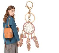 Sghtil Dream Catcher Key Ring - Llavero de con diamantes de imitación - Colgante de para mujeres y niñas, Rosa, riferimento alla descrizione