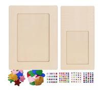 Sghtil Marcos de Madera para Artesanía - Marcos artesanales de madera - Soporte para póster elegante en bruto 20 x 15 cm con pegatinas de estrellas con lentejuelas para oficina, mesa, dormitorio