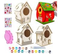 Sghtil Paint Bird House for Kids, Bird House Building Kit - Construye un kit Birdhouse para Les | Arte Artesanal de Madera sin terminar decorativa con cuerda y pegamento para 8-12 fuera de Pascua