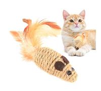 Sghtil Ratones sonajeros para, Juguete para Ratones | Juguete de Cuerda con Cola de Pluma, Juguete elástico para enriquecer, Juguete Interactivo de Plumas para, Ratones chirriantes