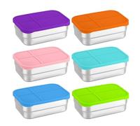 Sghtil Recipiente para alimentos de acero inoxidable, 6 piezas, 720 ml, fiambrera con tapa de silicona, caja de almacenamiento de alimentos a prueba de fugas, para comidas escolares, pícnic, guardería