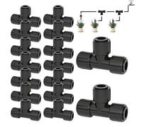 Sghtil Riego por goteo en T de 6 mm, 16 conectores en T de doble púa, doble junta rápida con accesorios de jardín para regar plantas, césped, jardines y