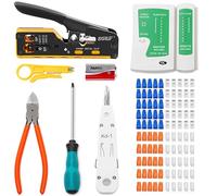 SGILE RJ45 Kit Herramientas Completo de Prensado, Cat5 Cat6 Cat7 Máquina Integrada Multifunción, Juego de Pruebas de Cable LAN de Mantenimiento Informático, 25 Conectores CAT6 y 25 Conectores CAT7