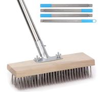 Sgizoku Cepillos de jardín de 70.8 pulgadas con mango largo, escoba de alambre de acero inoxidable, cepillo de cerdas de metal rígido, poste desmontable de 4 secciones, cepillo de fregado de piso al