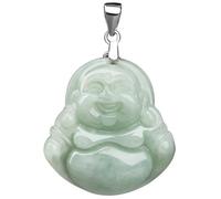 SGKOMN Collar con Colgante de Jade Verde Natural Feng Shui para Mujer, Collar de Plata S925 con Buda Sonriente de Buda de Jade auténtico