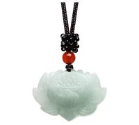 SGKOMN Collar con Colgante de Jade Verde Natural Feng Shui para Mujer, Yoga auténtico, jadeíta, Flor de Loto Blanca Sagrada