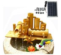 SGKOMN Kit de Fuente Solar de bambú con Bomba, Fuente de Agua de bambú Natural, Fuente de Agua para jardín Zen, Adorno de bambú Feng Shui, decoración de Agua Corriente, para pecera, Pat, 19.7in