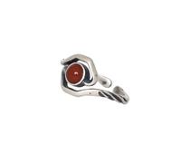 SGKOMN Natural Feng Shui Jade Rojo para Mujer Anillo de Apertura de Yoga Genuino Nan Hong Cuenta Redonda S925 Plata