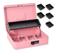 Sgorlds Caja de dinero grande con cerradura de combinación y bandeja de dinero, caja de dinero con bandeja de efectivo, caja de seguridad con código de 11.8 x 9.5 x 3.5 pulgadas, rosa