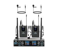 SGPRO D-332BB - Sistema de micrófono inalámbrico dual con micrófonos | 2 transmisores Bodypack, 2 micrófonos de auriculares, 2 micrófonos lavalier, grabación en vivo, cantar y hablar