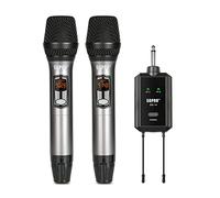 SGPRO Micrófono inalámbrico portátil de mano y auriculares dobles con receptor recargable, rango de 262 pies, 32 canales UHF, ideal para cantar, hablar, alojar y enseñar