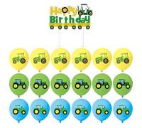 SGSCFG 18 Globos De Tractores E Inserto De 1 Tarjeta, Globos Inflables De Dibujos Animados, Inserto De Tarjeta De Pastel De Cumpleaños, Decoración De Fiesta, Accesorios De Diseño De Escena.