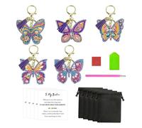 SGSCFG 5 Piezas De Llavero De Diamantes De Mariposa, con 5 Partes De Tarjetas De Felicitación Y 5 Piezas De Bolsas De Tela, Coles De Cristal De Mujeres, Regalos para Niños.
