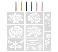 SGSCFG 8 Piezas De Plantillas De Dibujo De Plantas, 6 Piezas De Cepillos De Colores, Plantillas De Aerosol De Forma Vegetal, Cepillos De Niños Y Herramientas De Aprendizaje.