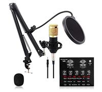SGSG Paquete de micrófono de Condensador BM-800, Kit de micrófono BM-800 Tarjeta de Sonido en Vivo con Soporte de Brazo de micrófono Ajustable Escritorio para grabación y transmisión en Estudio