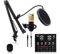 SGSG Paquete de micrófono de Condensador, Kit de micrófono BM-800, micrófono de Condensador de Estudio cardioide Profesional y Soporte de Brazo de Tijera de suspensión Ajustable con Soporte de ch