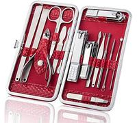 SGSG Pinzas para uñas 16 Piezas Juego de cortaúñas para Herramientas de uñas Neutras, Juego de Belleza de Viaje Dorado de Acero Inoxidable para Mujeres, Rojo_15 Piezas
