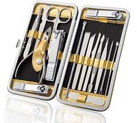 SGSG Pinzas para uñas 16Pcs Juego de cortaúñas para Herramientas de uñas Neutras, Juego de Herramientas de Belleza de Viaje Dorado de Acero Inoxidable para Mujeres-Gold_16Pcs